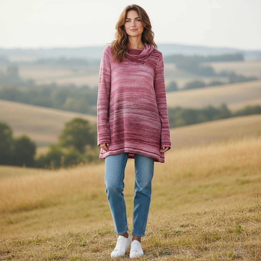 prAna Nina Hooded Sweater Women Space Dye Lightweight Knit Pullover Pink Med